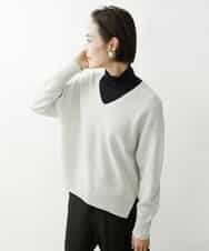FMFAV34190 MICHEL KLEIN(ミッシェルクラン) タスマニアラムウールVネックニット グレージュ(91)