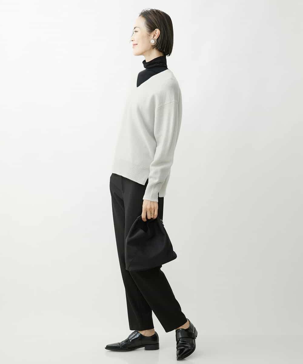 FMFAV34190 MICHEL KLEIN(ミッシェルクラン) タスマニアラムウールVネックニット グレージュ(91)