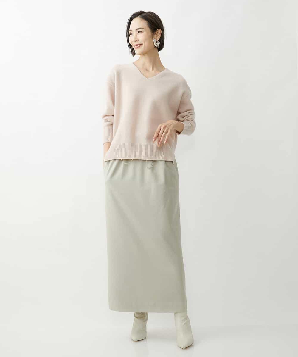 FMFAV34190 MICHEL KLEIN(ミッシェルクラン) タスマニアラムウールVネックニット グレージュ(91)