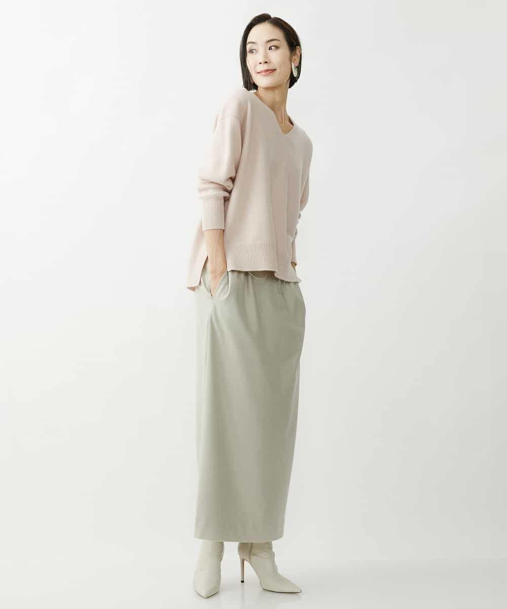 FMFAV34190 MICHEL KLEIN(ミッシェルクラン) タスマニアラムウールVネックニット グレージュ(91)