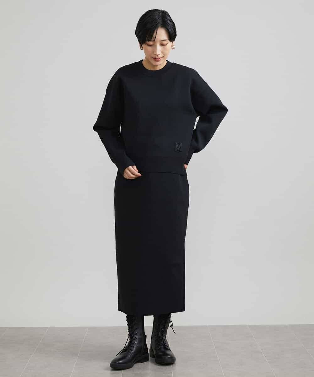 FMFAV37190 MICHEL KLEIN(ミッシェルクラン) スポンディッシュポリワッペン付きニット（セットアップ対応） ブラック(94)