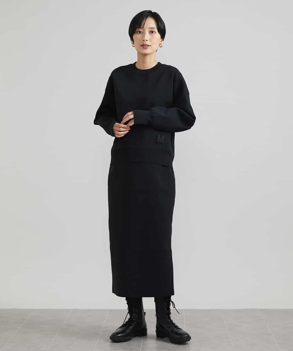 FMFAV37190 MICHEL KLEIN(ミッシェルクラン) スポンディッシュポリワッペン付きニット（セットアップ対応） ブラック(94)