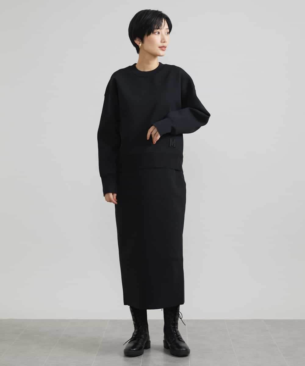 FMFAV37190 MICHEL KLEIN(ミッシェルクラン) スポンディッシュポリワッペン付きニット（セットアップ対応） ブラック(94)
