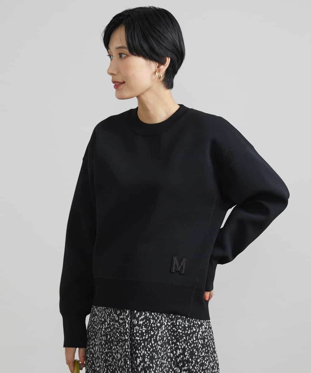 FMFAV37190 MICHEL KLEIN(ミッシェルクラン) スポンディッシュポリワッペン付きニット（セットアップ対応） ブラック(94)