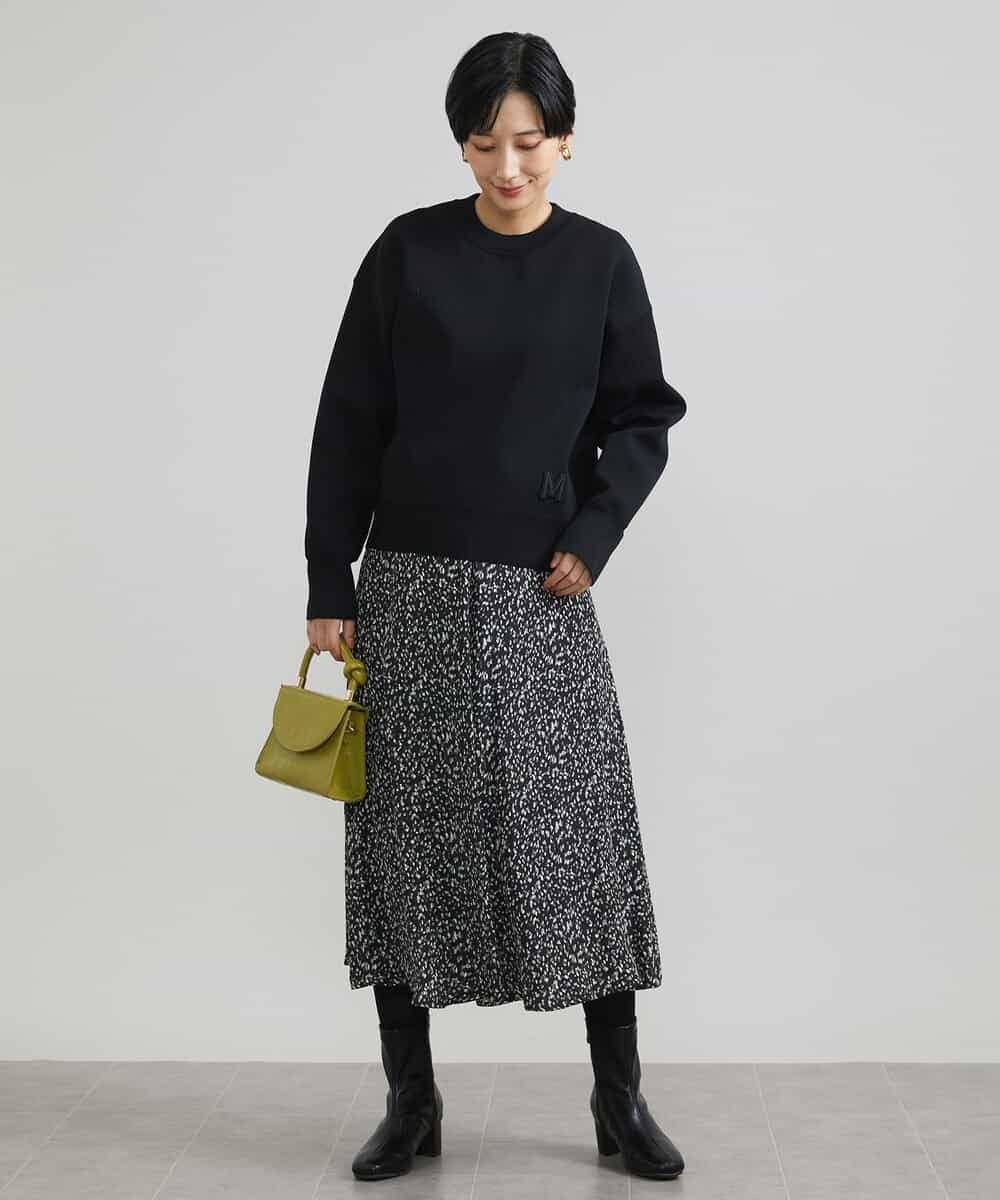 FMFAV37190 MICHEL KLEIN(ミッシェルクラン) スポンディッシュポリワッペン付きニット（セットアップ対応） ブラック(94)