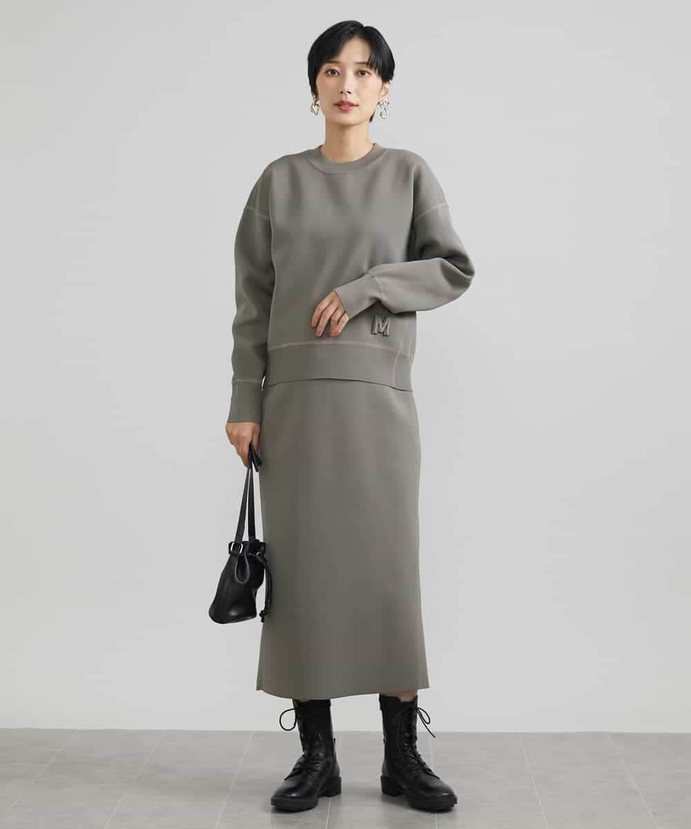 FMFAV37190 MICHEL KLEIN(ミッシェルクラン) スポンディッシュポリワッペン付きニット（セットアップ対応） ブラック(94)
