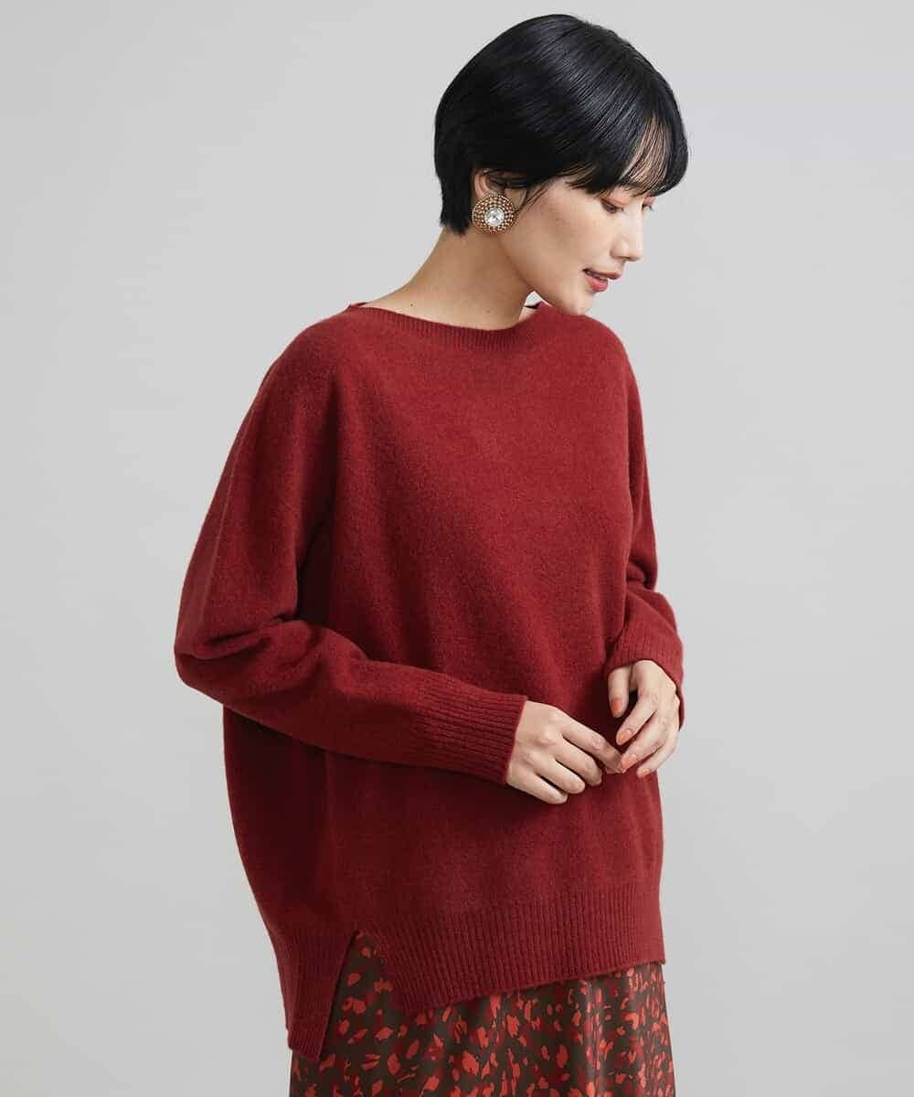 FMFAV38190 MICHEL KLEIN(ミッシェルクラン) ［定番素材］ホールガーメント(R)サイドスリットデザインニット レッド(05)