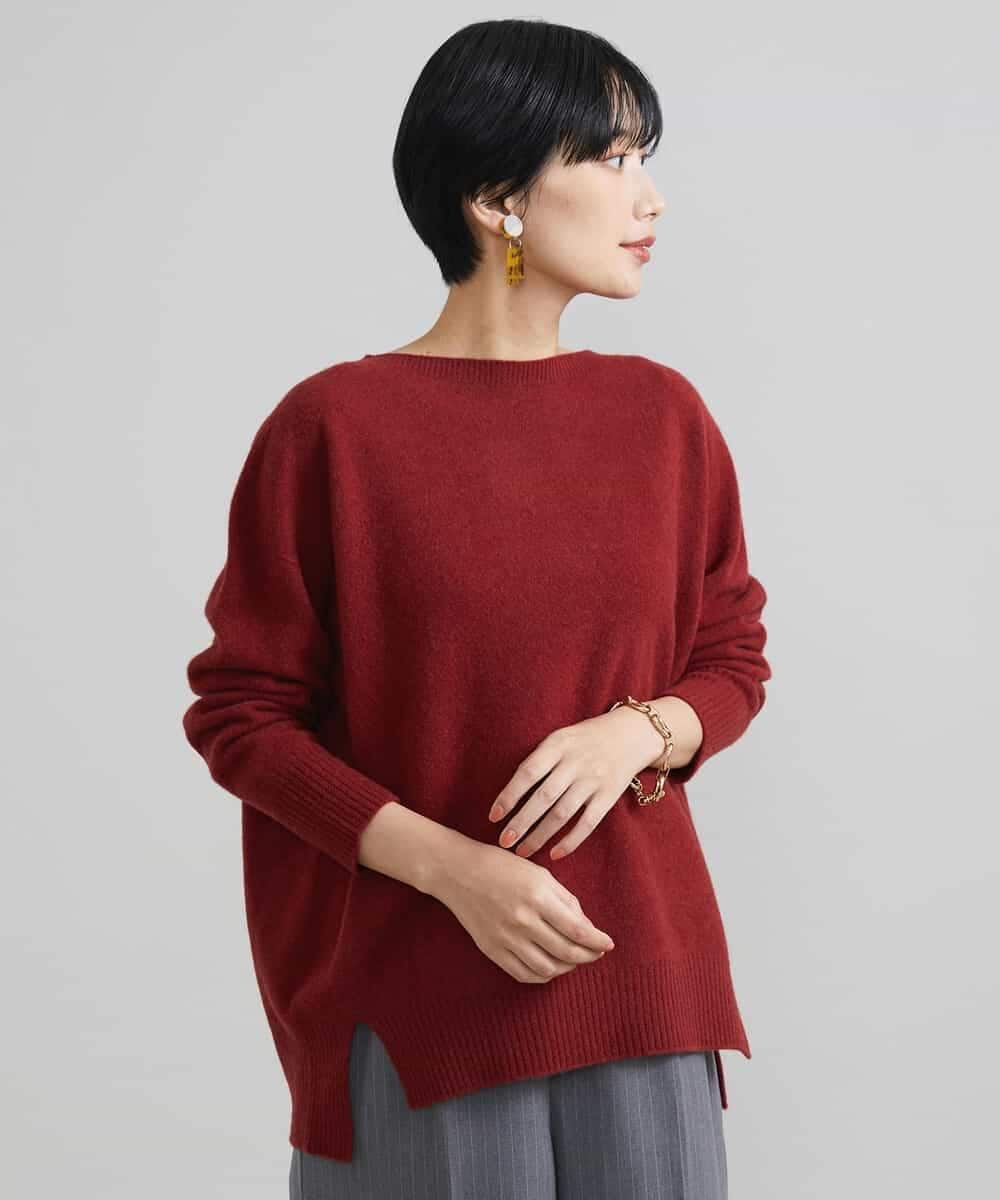 FMFAV38190 MICHEL KLEIN(ミッシェルクラン) ［定番素材］ホールガーメント(R)サイドスリットデザインニット レッド(05)
