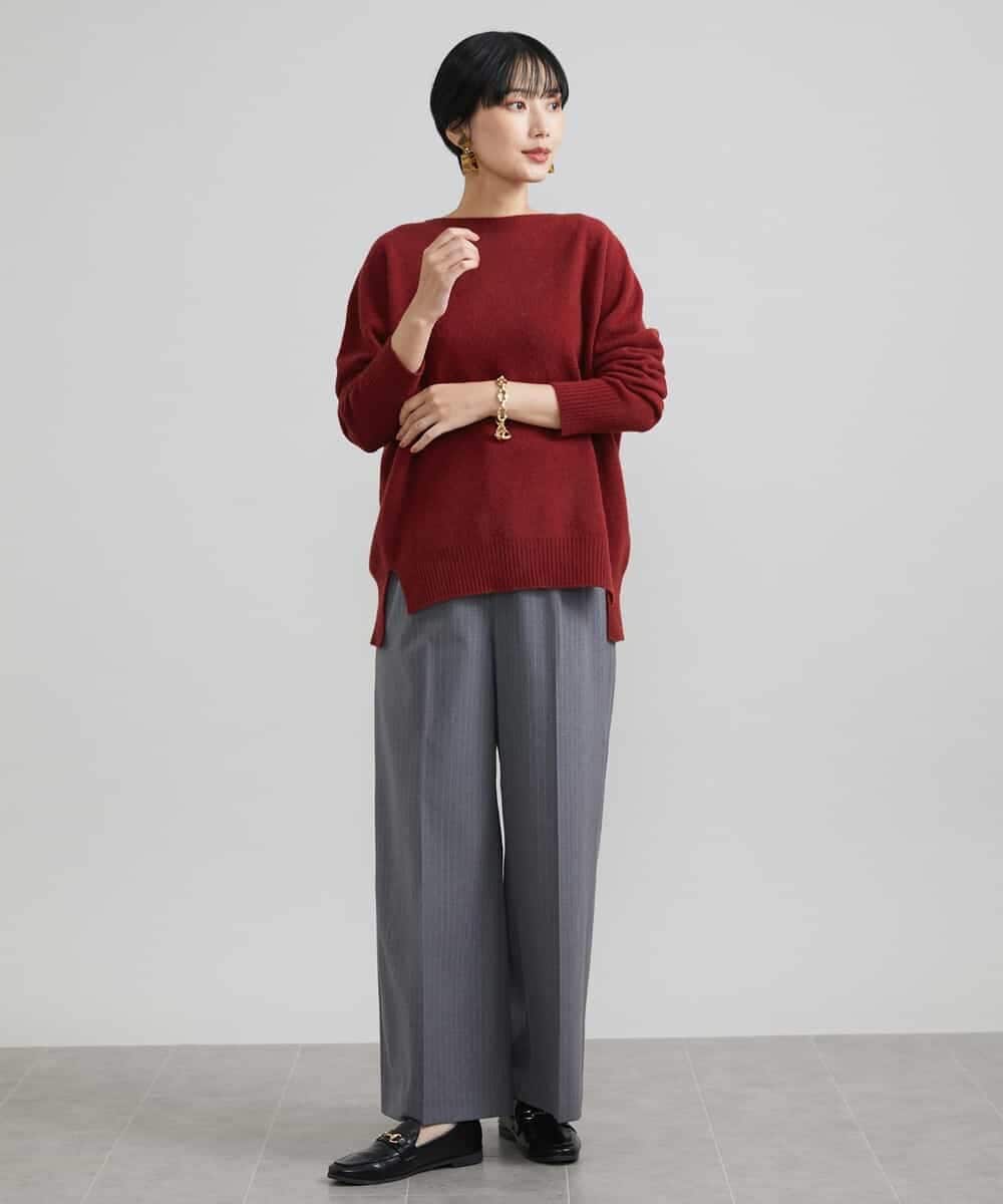 FMFAV38190 MICHEL KLEIN(ミッシェルクラン) ［定番素材］ホールガーメント(R)サイドスリットデザインニット レッド(05)