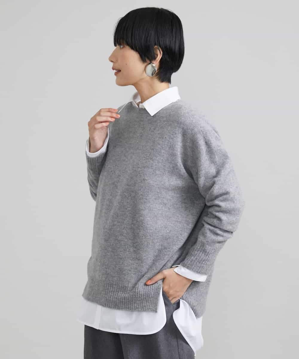 FMFAV38190 MICHEL KLEIN(ミッシェルクラン) ［定番素材］ホールガーメント(R)サイドスリットデザインニット レッド(05)