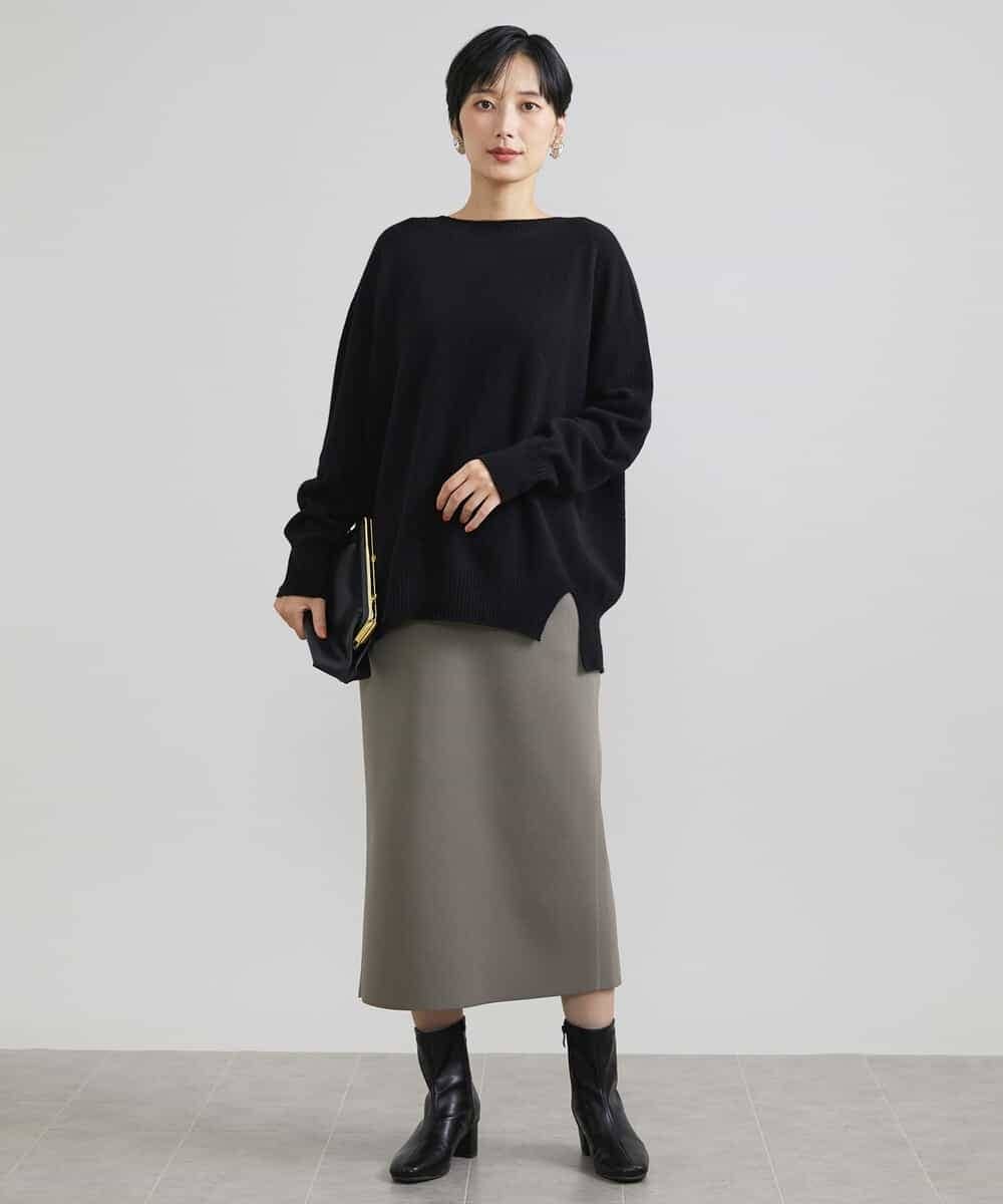 FMFAV38190 MICHEL KLEIN(ミッシェルクラン) ［定番素材］ホールガーメント(R)サイドスリットデザインニット レッド(05)