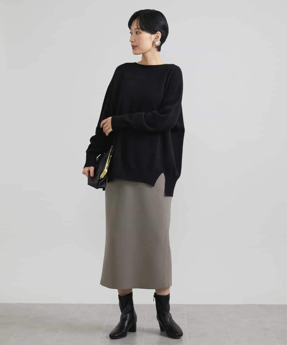 FMFAV38190 MICHEL KLEIN(ミッシェルクラン) ［定番素材］ホールガーメント(R)サイドスリットデザインニット レッド(05)