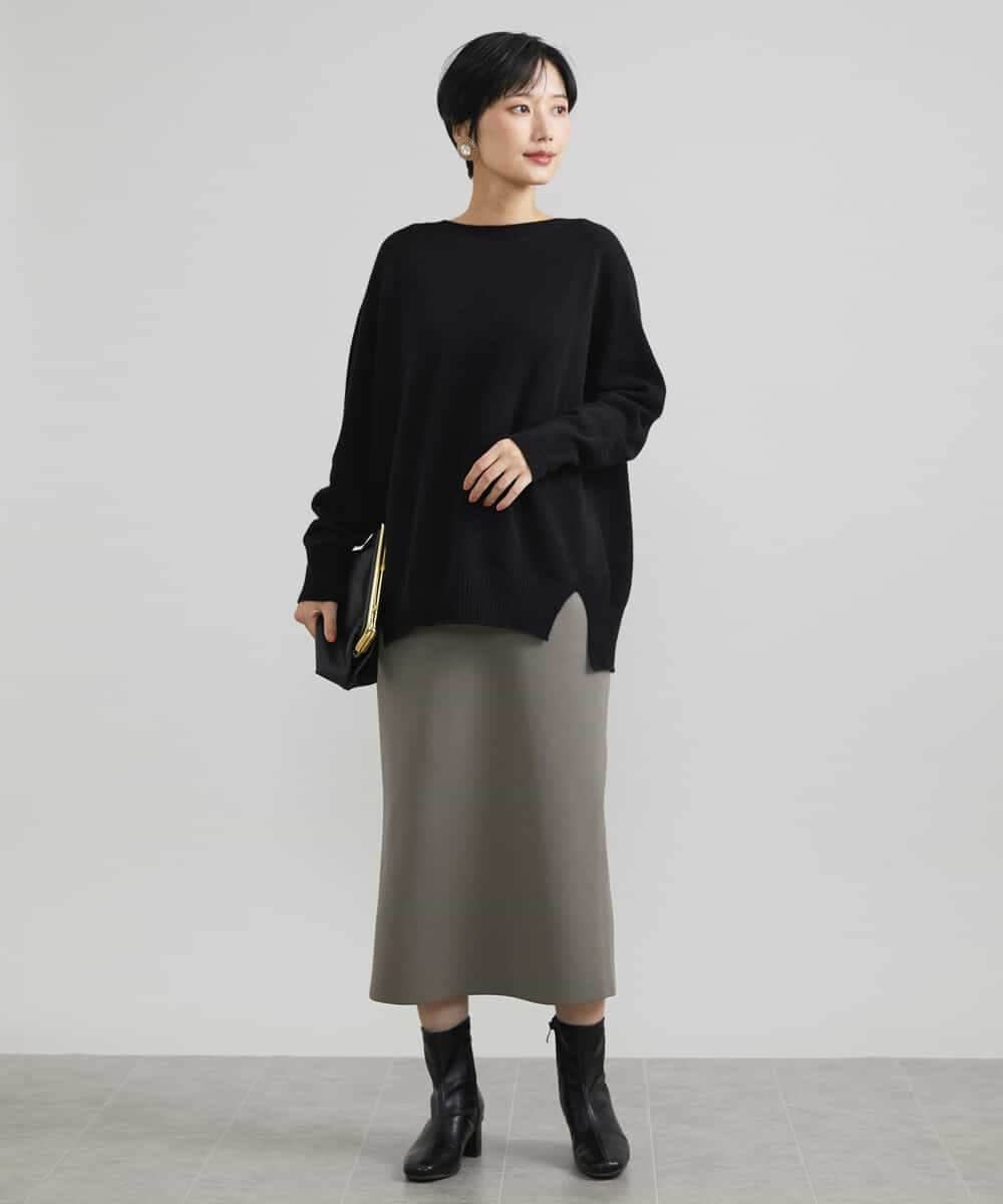 FMFAV38190 MICHEL KLEIN(ミッシェルクラン) ［定番素材］ホールガーメント(R)サイドスリットデザインニット レッド(05)