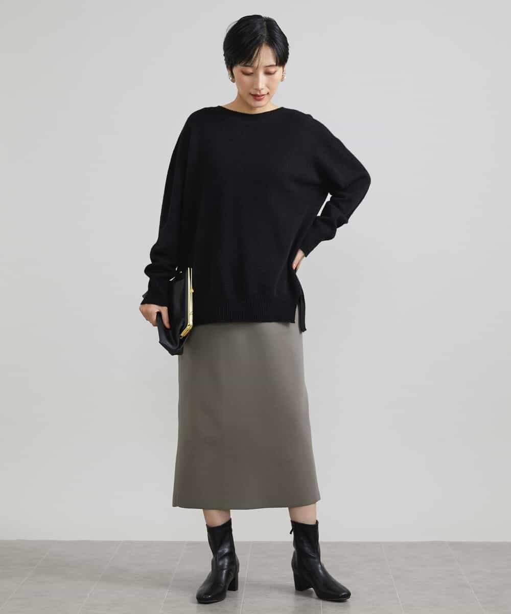 FMFAV38190 MICHEL KLEIN(ミッシェルクラン) ［定番素材］ホールガーメント(R)サイドスリットデザインニット レッド(05)