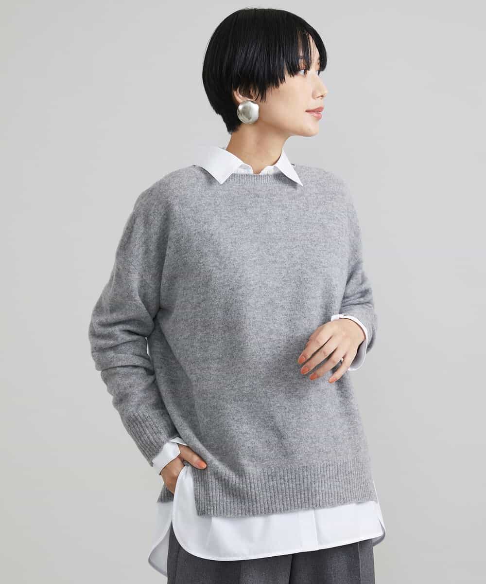 FMFAV38190 MICHEL KLEIN(ミッシェルクラン) ［定番素材］ホールガーメント(R)サイドスリットデザインニット グレー(92)