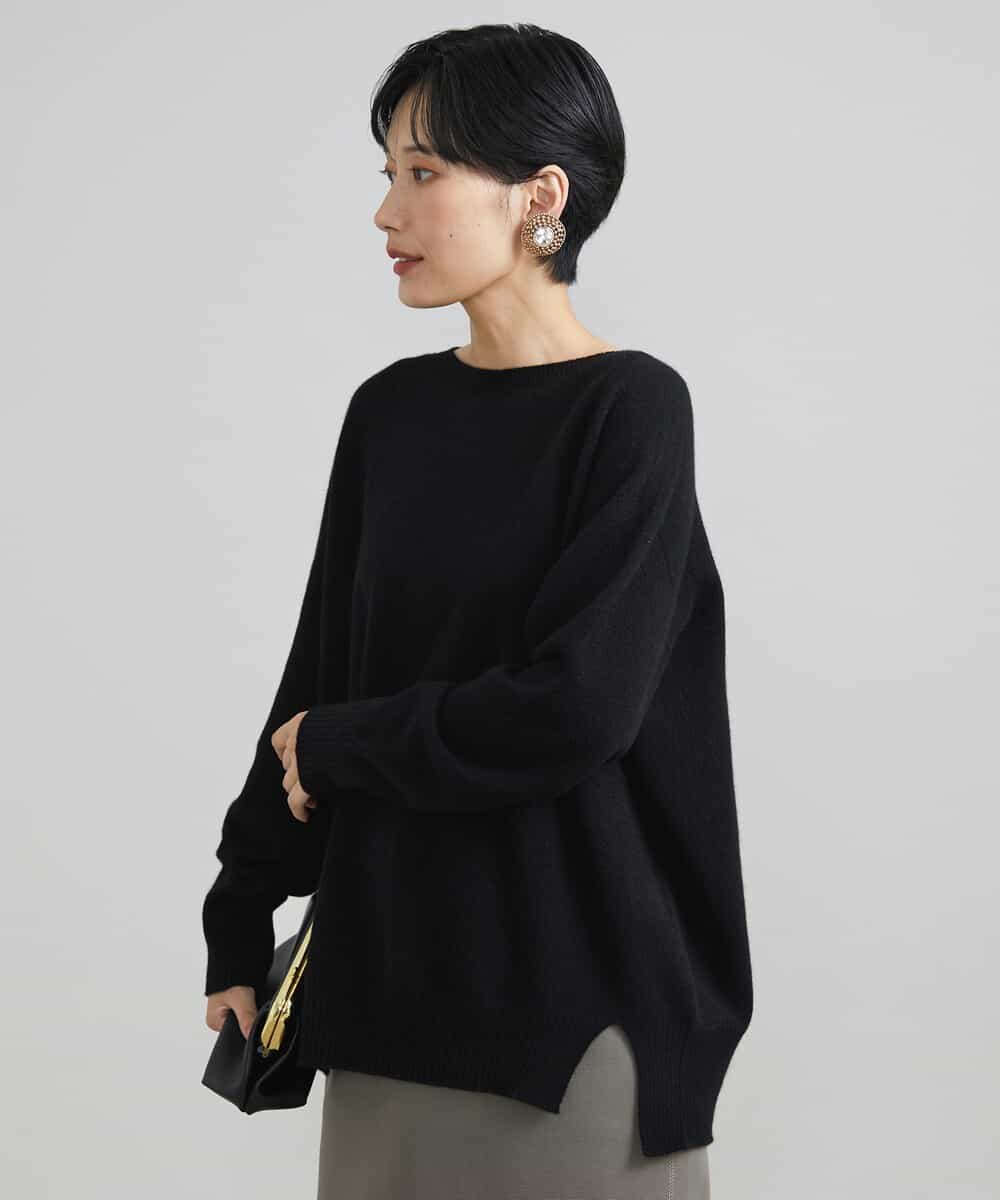 FMFAV38190 MICHEL KLEIN(ミッシェルクラン) ［定番素材］ホールガーメント(R)サイドスリットデザインニット ブラック(94)