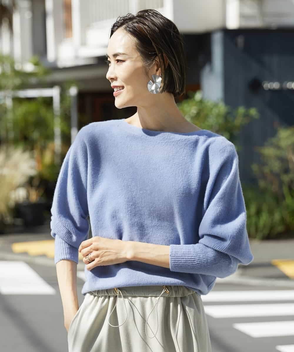 FMFAV40190 MICHEL KLEIN(ミッシェルクラン) ホールガーメント(R)ドルマンスリーブニット ブルー(55)