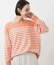 FMFBA04140 MICHEL KLEIN(ミッシェルクラン) パネルボーダーニットプルオーバー オレンジ×ホワイト