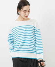 FMFBA04140 MICHEL KLEIN(ミッシェルクラン) パネルボーダーニットプルオーバー ホワイト×ブルー