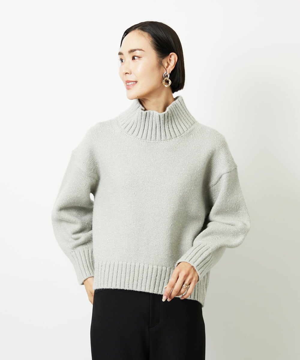 FMFBD31230 MICHEL KLEIN(ミッシェルクラン) ビーズハイネックニット ライトグレー