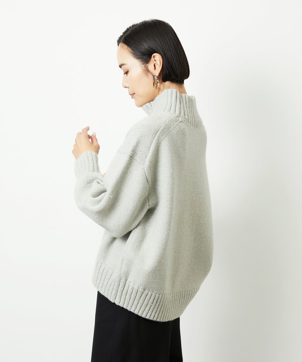 FMFBD31230 MICHEL KLEIN(ミッシェルクラン) ビーズハイネックニット ライトグレー