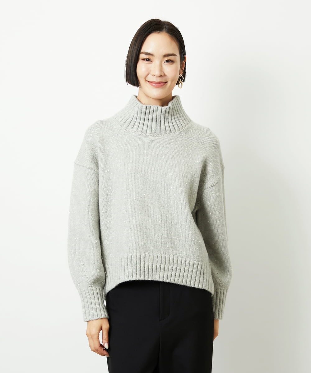 FMFBD31230 MICHEL KLEIN(ミッシェルクラン) ビーズハイネックニット ライトグレー