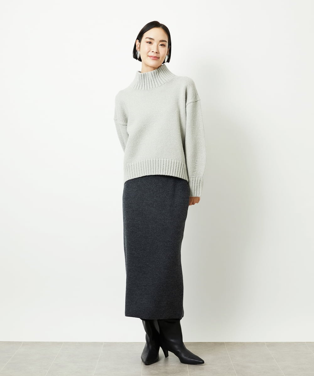 FMFBD31230 MICHEL KLEIN(ミッシェルクラン) ビーズハイネックニット ライトグレー