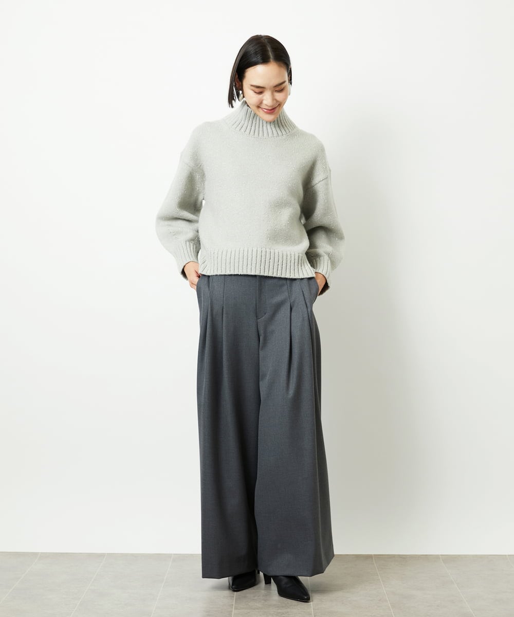 FMFBD31230 MICHEL KLEIN(ミッシェルクラン) ビーズハイネックニット ライトグレー