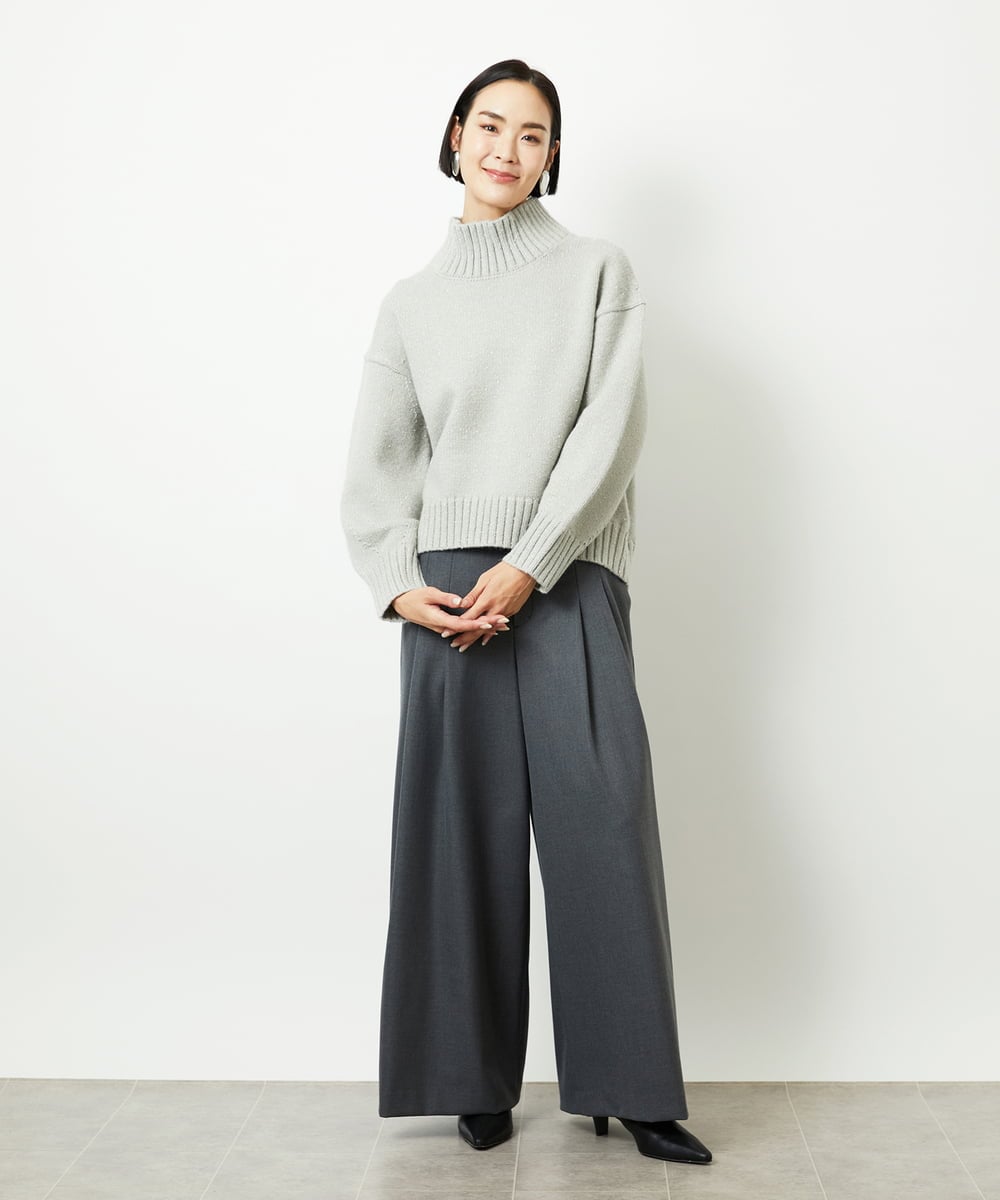 FMFBD31230 MICHEL KLEIN(ミッシェルクラン) ビーズハイネックニット ライトグレー