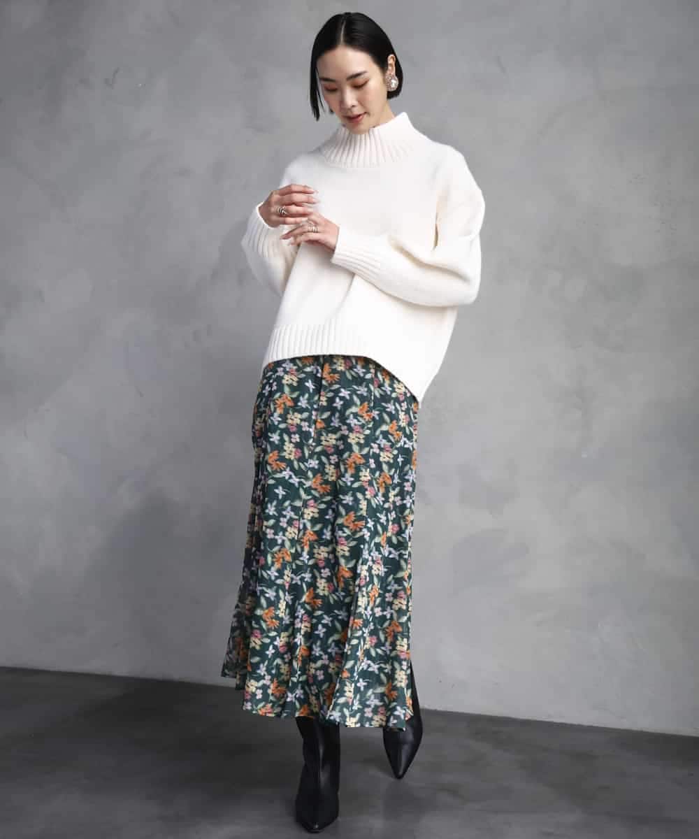 FMFBD31230 MICHEL KLEIN(ミッシェルクラン) ビーズハイネックニット ライトグレー