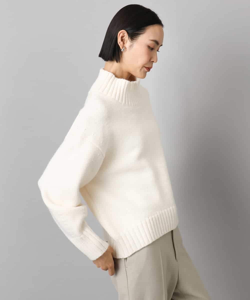 FMFBD31230 MICHEL KLEIN(ミッシェルクラン) ビーズハイネックニット ライトグレー