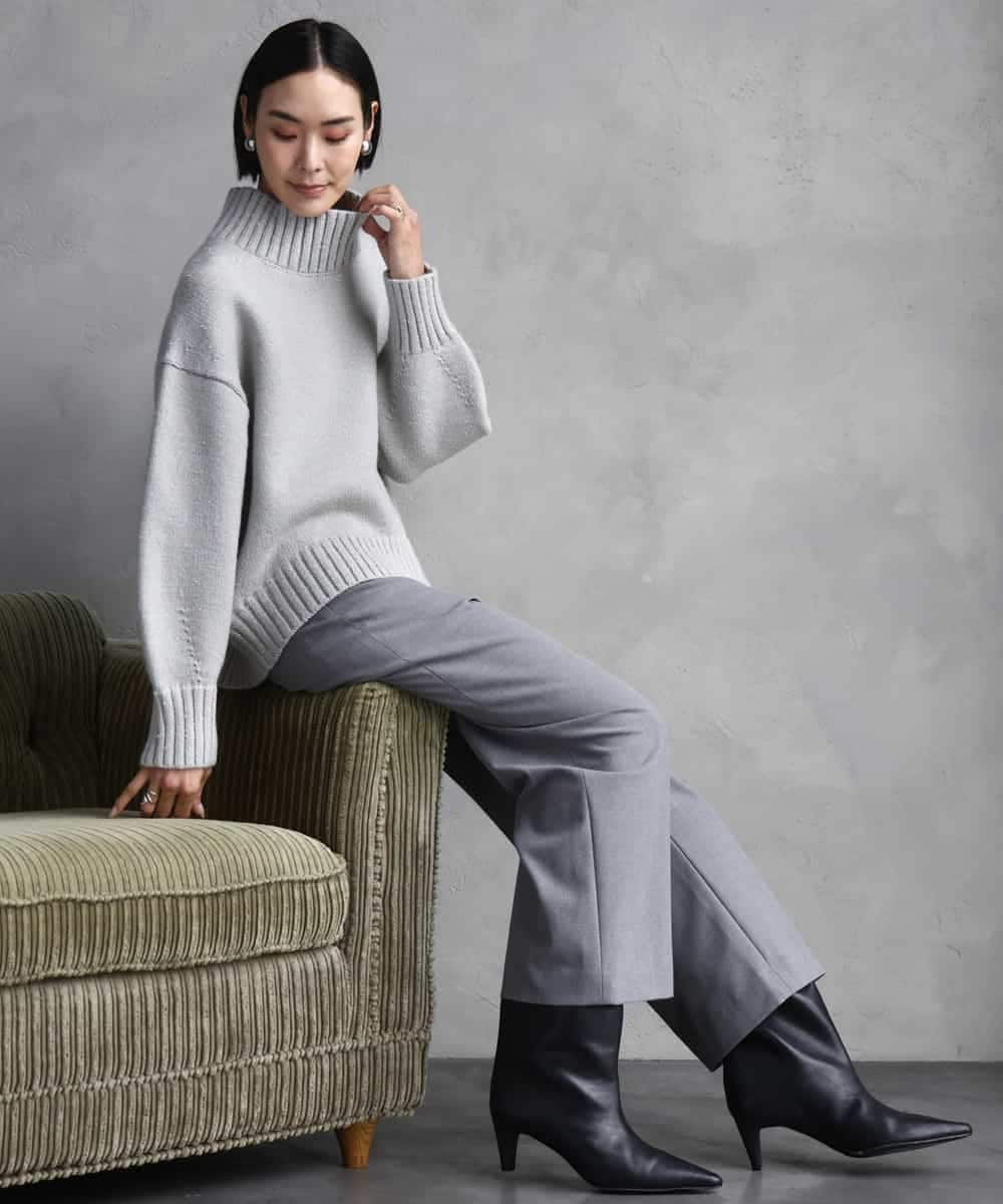 FMFBD31230 MICHEL KLEIN(ミッシェルクラン) ビーズハイネックニット ライトグレー