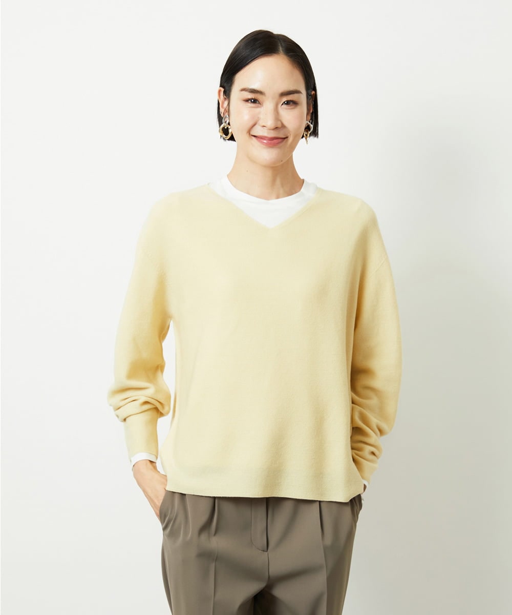 FMFBD34200 MICHEL KLEIN(ミッシェルクラン) [セットアップ対応]Vネックニット ライトイエロー