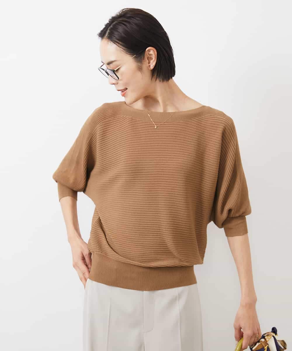 FMFDA17180 MICHEL KLEIN(ミッシェルクラン) ホールガーメント(R)ドルマンスリーブニット（7分袖） マスタード