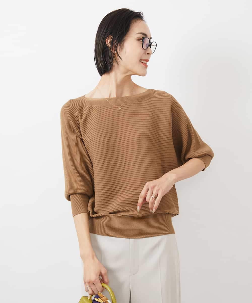 FMFDA17180 MICHEL KLEIN(ミッシェルクラン) ホールガーメント(R)ドルマンスリーブニット（7分袖） マスタード