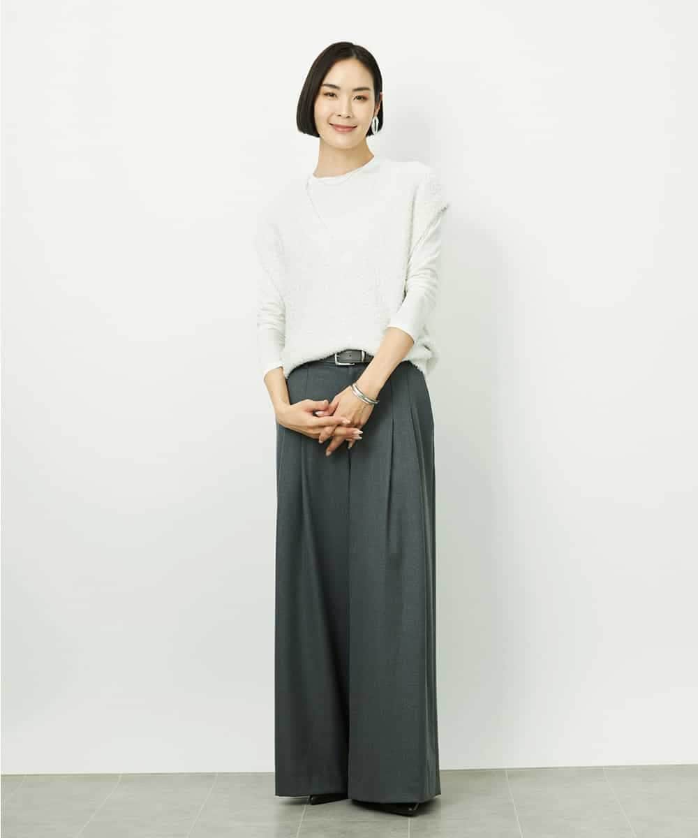 FMFDD03240 MICHEL KLEIN(ミッシェルクラン) ツィードライクVネックベスト ホワイト