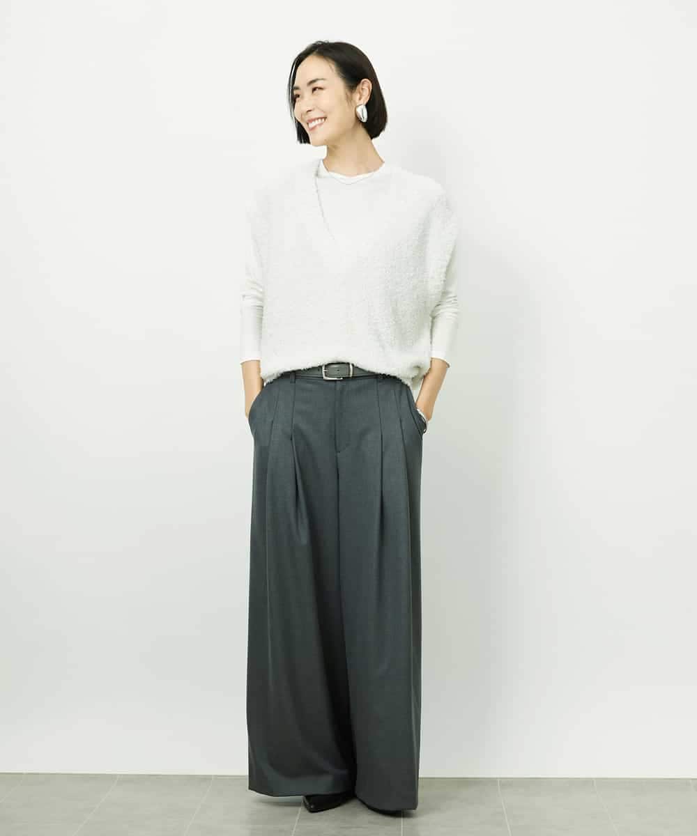 FMFDD03240 MICHEL KLEIN(ミッシェルクラン) ツィードライクVネックベスト ホワイト