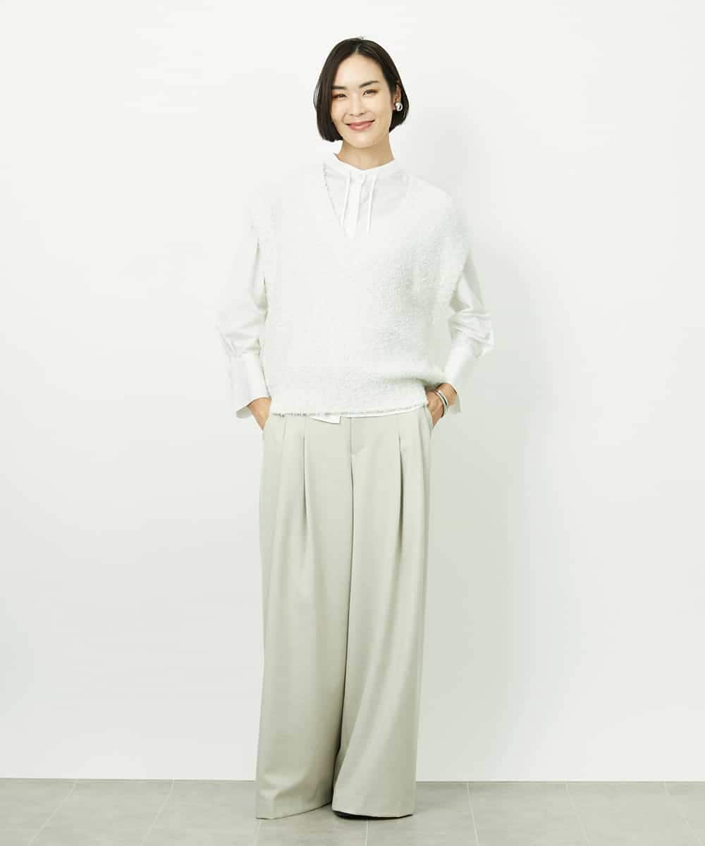 FMFDD03240 MICHEL KLEIN(ミッシェルクラン) ツィードライクVネックベスト ホワイト