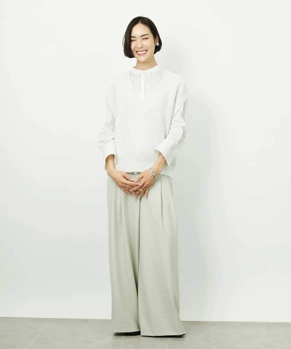 FMFDD03240 MICHEL KLEIN(ミッシェルクラン) ツィードライクVネックベスト ホワイト