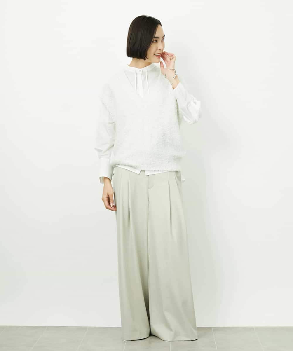 FMFDD03240 MICHEL KLEIN(ミッシェルクラン) ツィードライクVネックベスト ホワイト