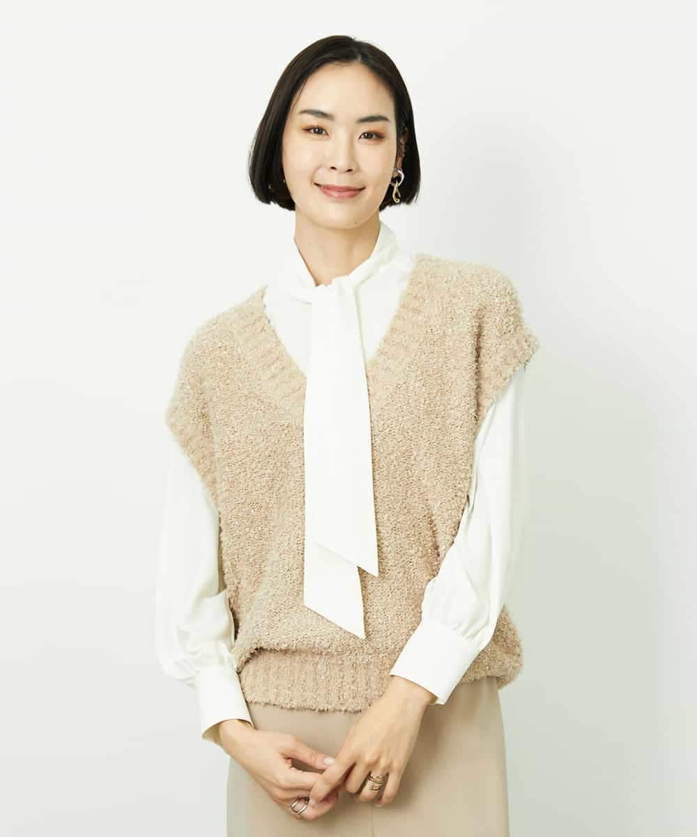 FMFDD03240 MICHEL KLEIN(ミッシェルクラン) ツィードライクVネックベスト ホワイト