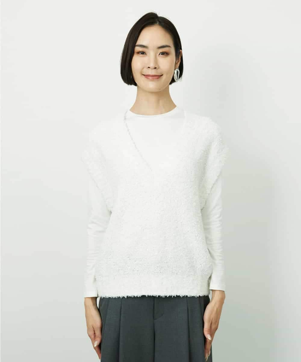 FMFDD03240 MICHEL KLEIN(ミッシェルクラン) ツィードライクVネックベスト ホワイト