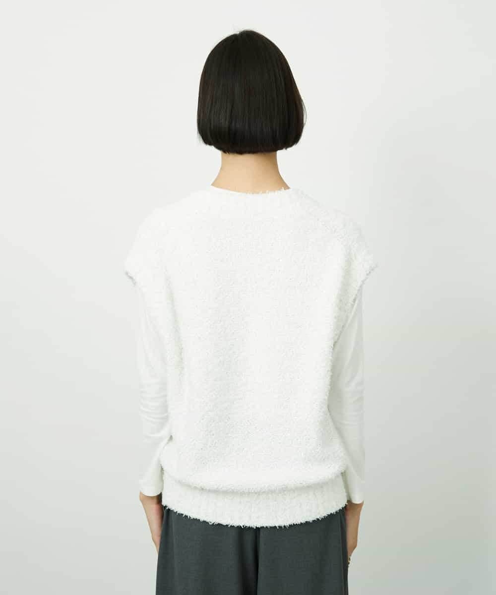 FMFDD03240 MICHEL KLEIN(ミッシェルクラン) ツィードライクVネックベスト ホワイト