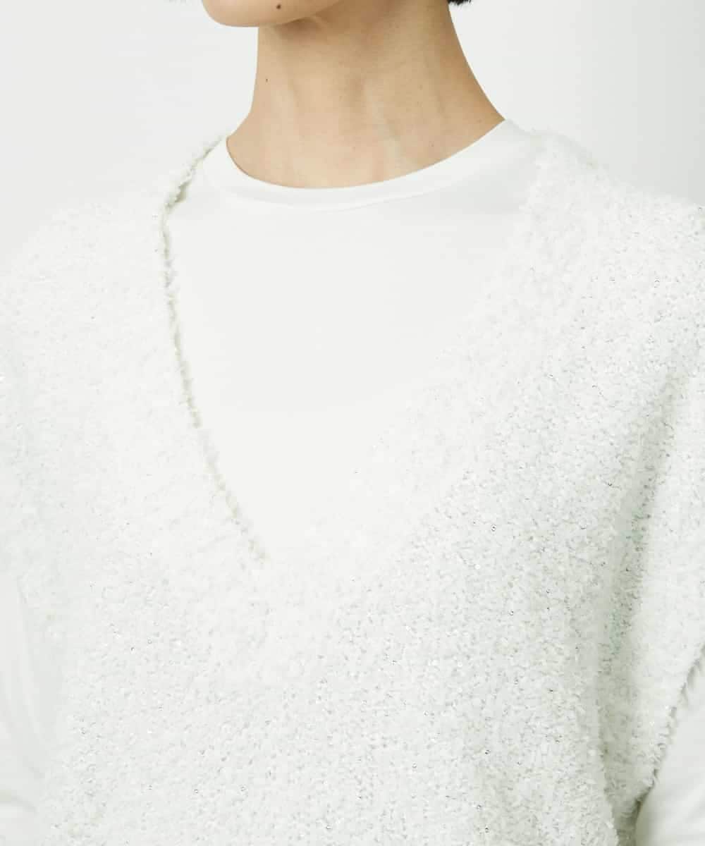 FMFDD03240 MICHEL KLEIN(ミッシェルクラン) ツィードライクVネックベスト ホワイト