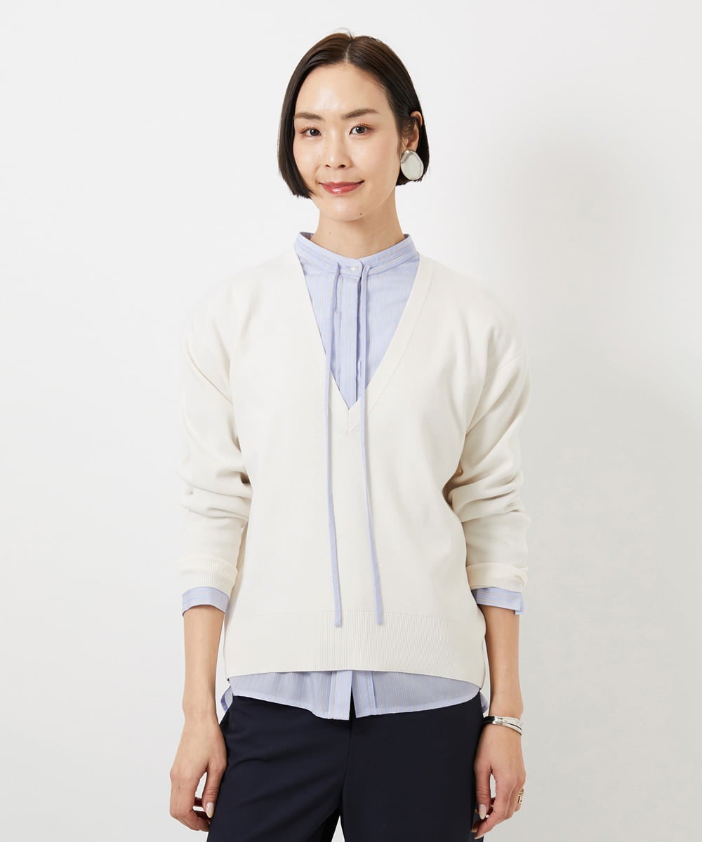 FMFDD13210 MICHEL KLEIN(ミッシェルクラン) Vネックニットプルオーバー ブルー