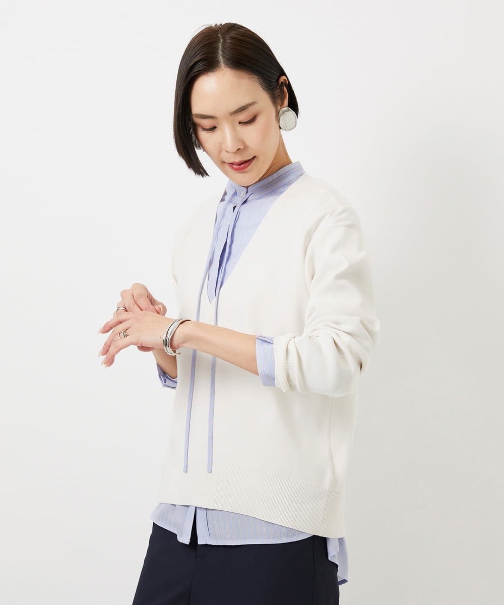 FMFDD13210 MICHEL KLEIN(ミッシェルクラン) Vネックニットプルオーバー ブルー