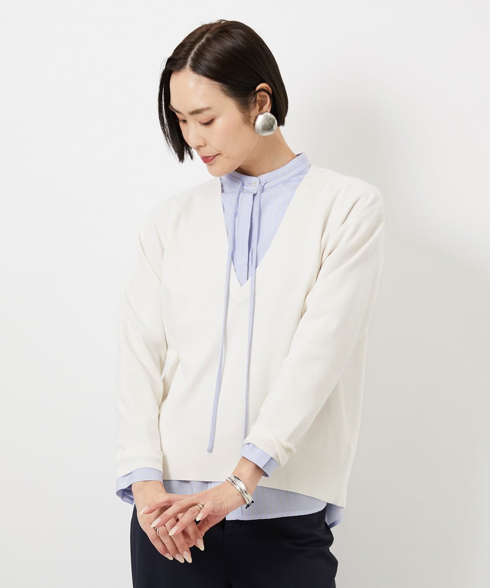 FMFDD13210 MICHEL KLEIN(ミッシェルクラン) Vネックニットプルオーバー ブルー