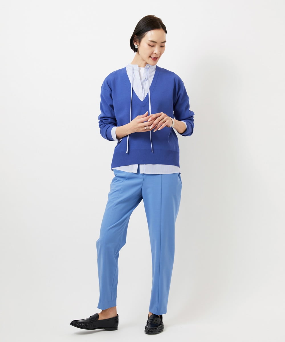 FMFDD13210 MICHEL KLEIN(ミッシェルクラン) Vネックニットプルオーバー ブルー