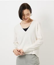 FMFDD13210 MICHEL KLEIN(ミッシェルクラン) Vネックニットプルオーバー ブルー