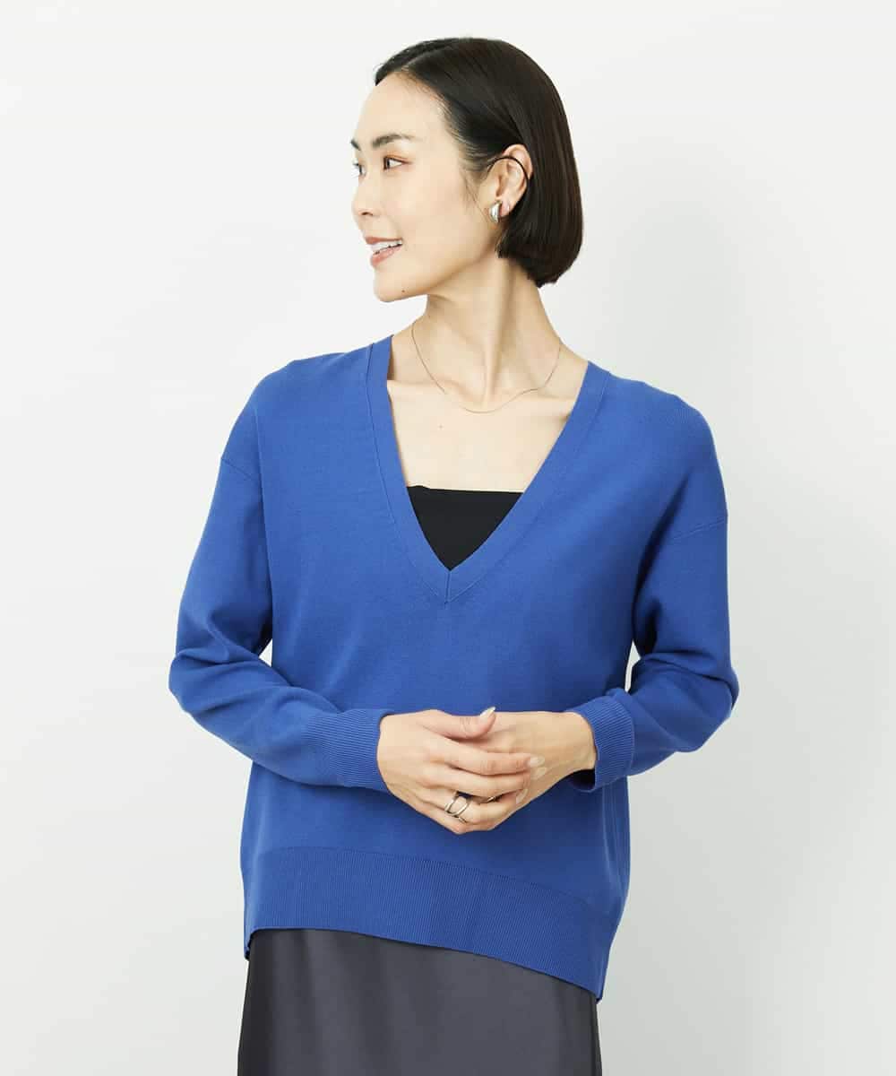 FMFDD13210 MICHEL KLEIN(ミッシェルクラン) Vネックニットプルオーバー ブルー